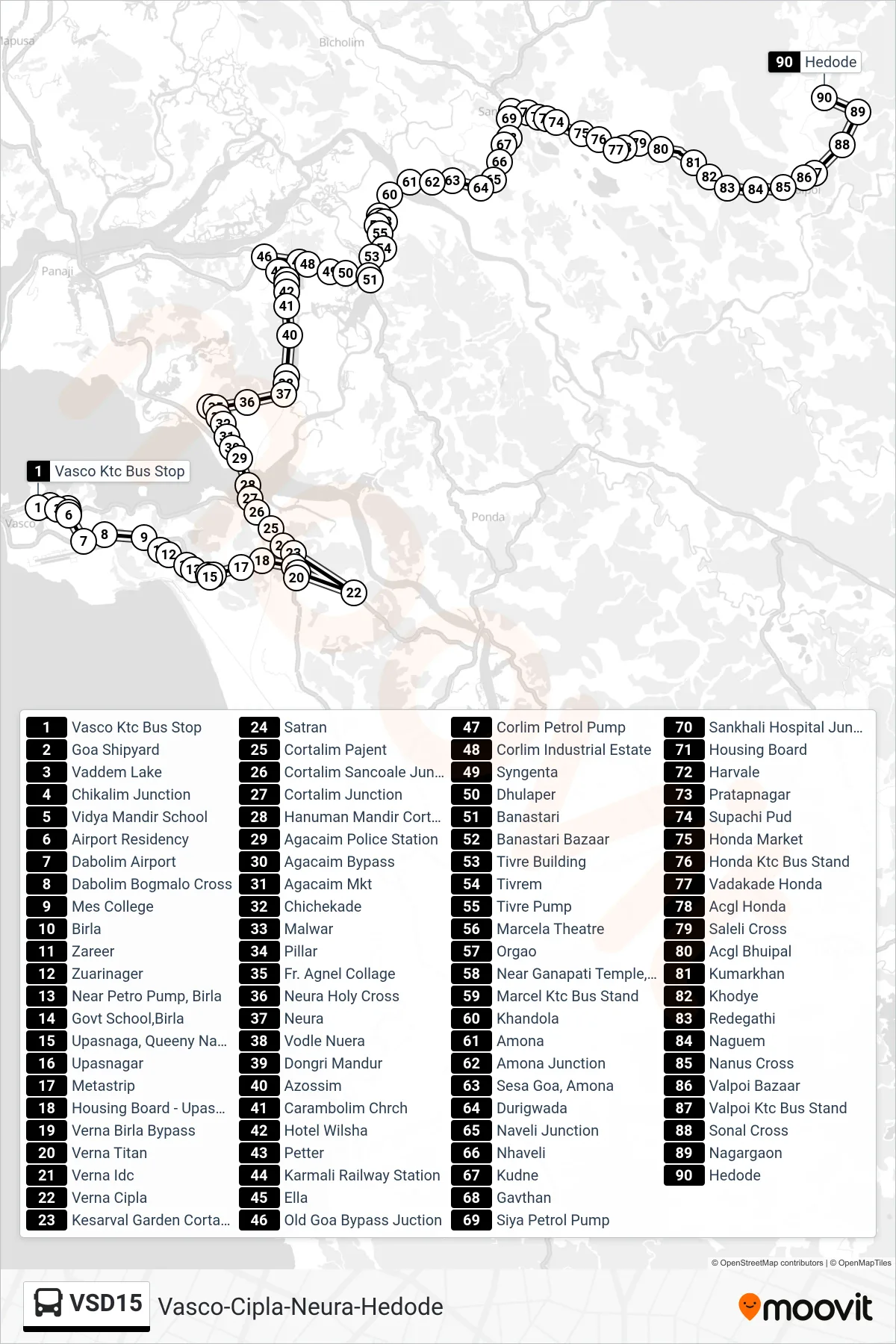 VSD15 bus Line (Vasco-Cipla-Neura-Hedode) route and stops on a map