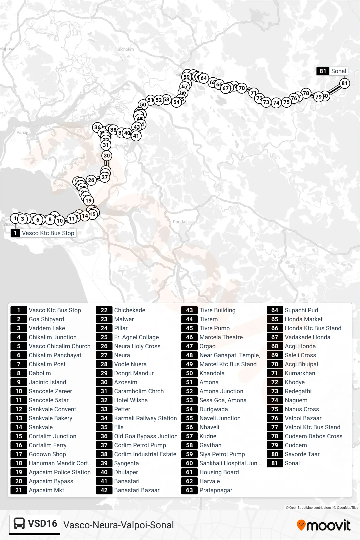 VSD16 bus Line (Vasco-Neura-Valpoi-Sonal) route and stops on a map