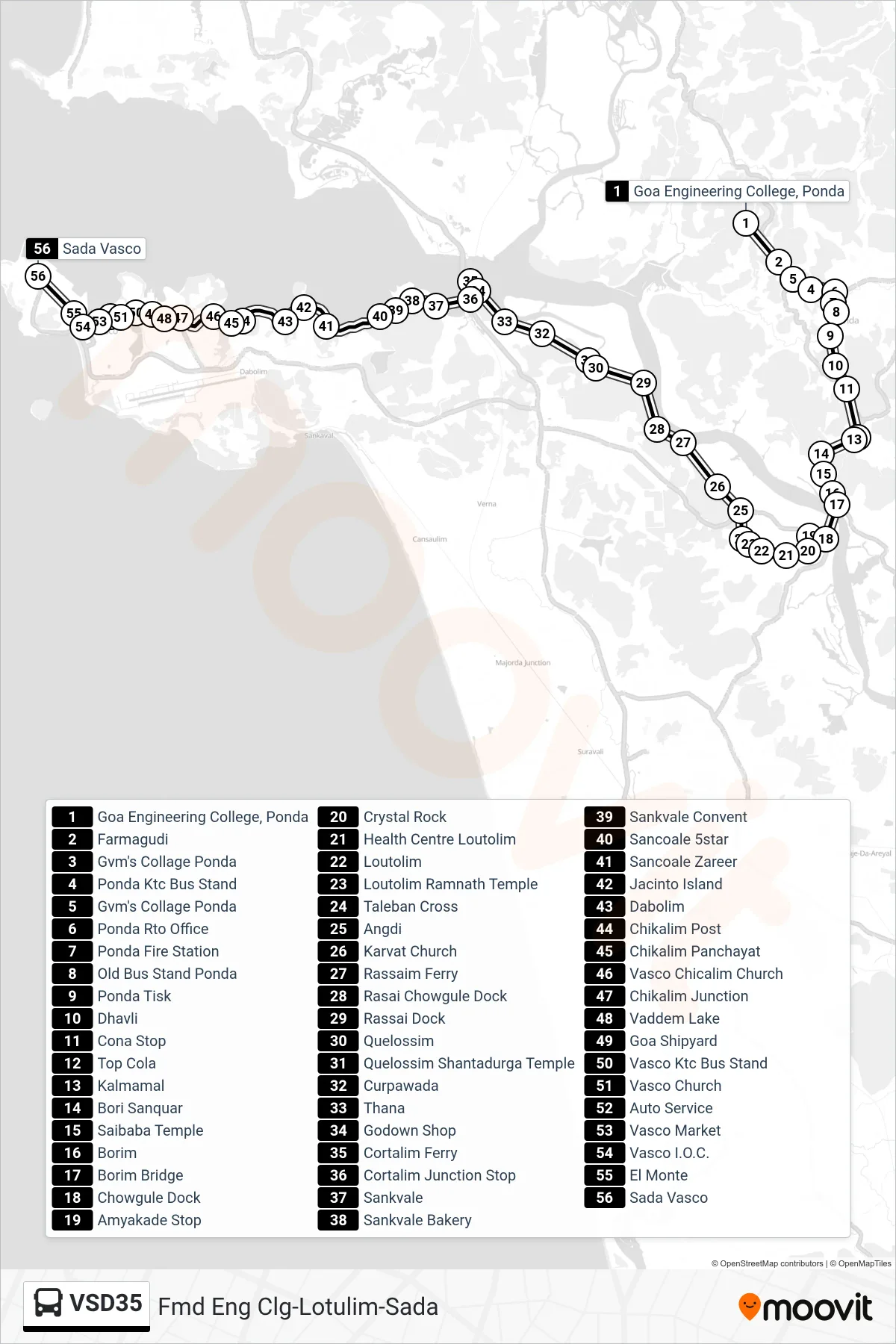 VSD35 bus Line (Fmd Eng Clg-Lotulim-Sada) route and stops on a map
