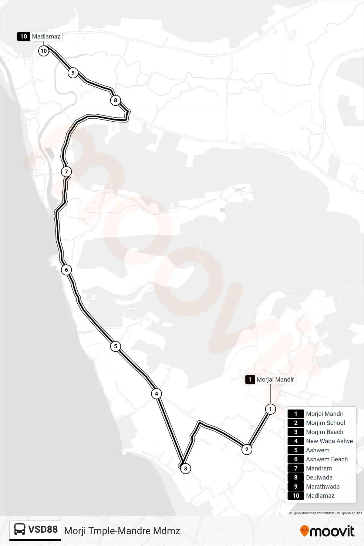VSD88 bus Line (Morji Tmple-Mandre Mdmz) route and stops on a map