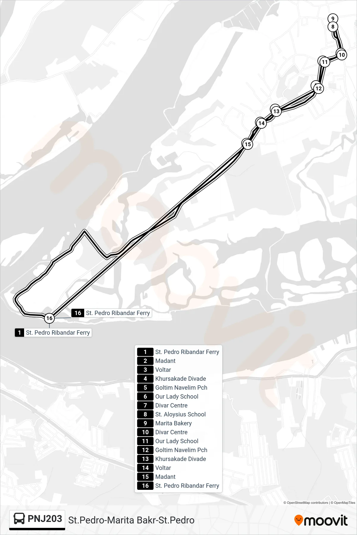 PNJ203 bus Line (St.Pedro-Marita Bakr-St.Pedro) route and stops on a map