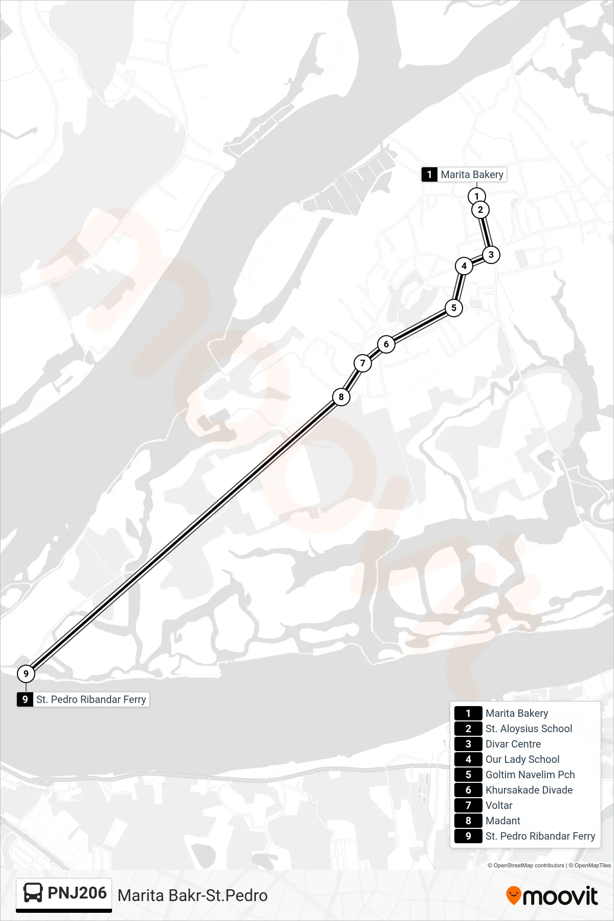 PNJ206 bus Line (Marita Bakr-St.Pedro) route and stops on a map
