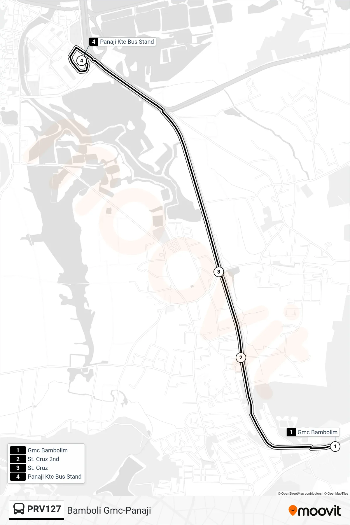 PRV127 bus Line (Bamboli Gmc-Panaji) route and stops on a map