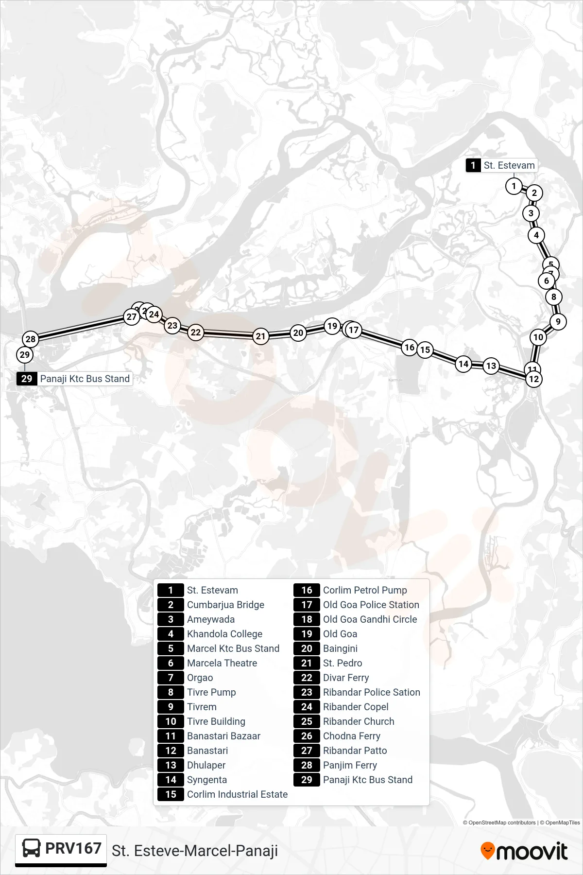 PRV167 bus Line (St. Esteve-Marcel-Panaji) route and stops on a map