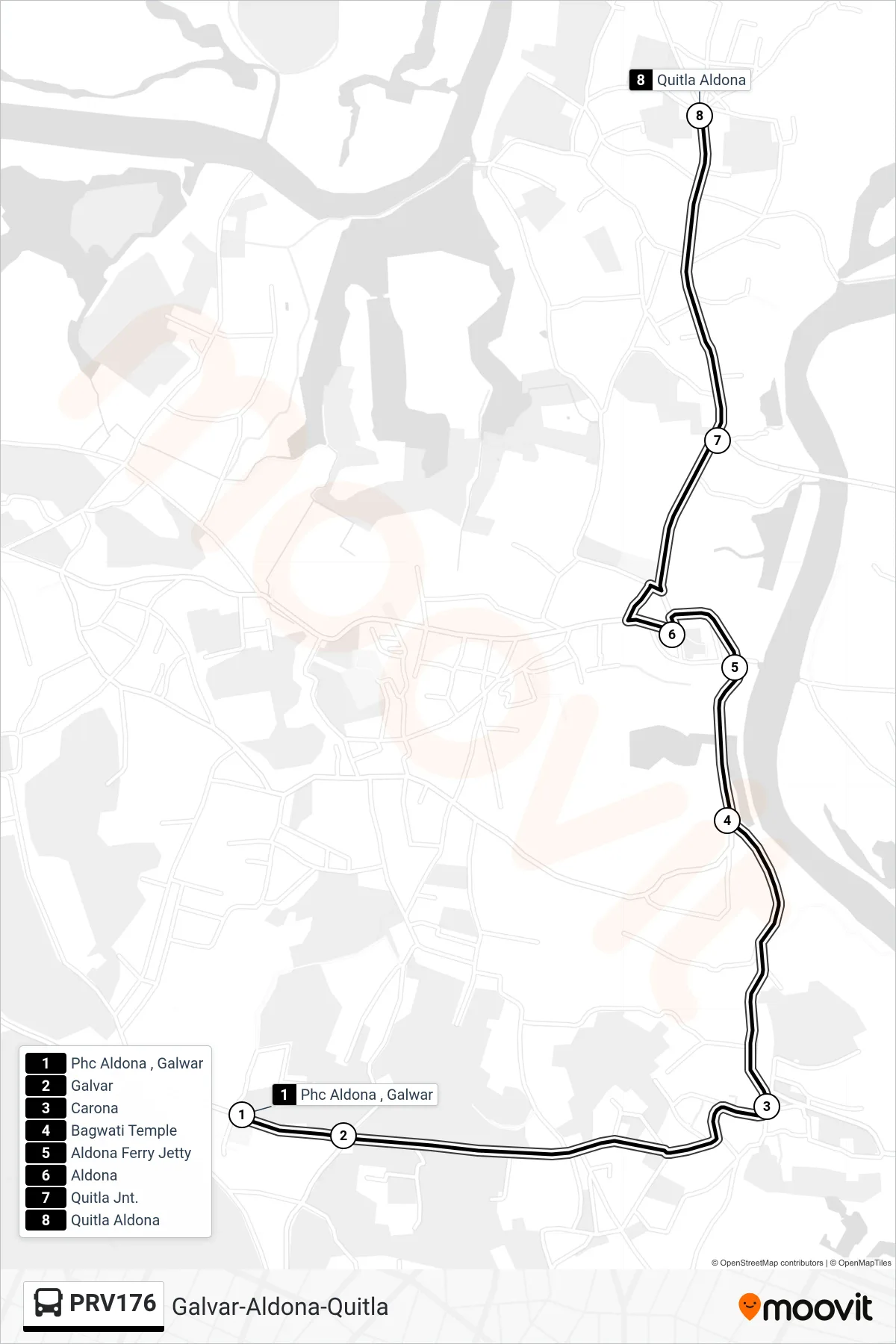PRV176 bus Line (Galvar-Aldona-Quitla) route and stops on a map
