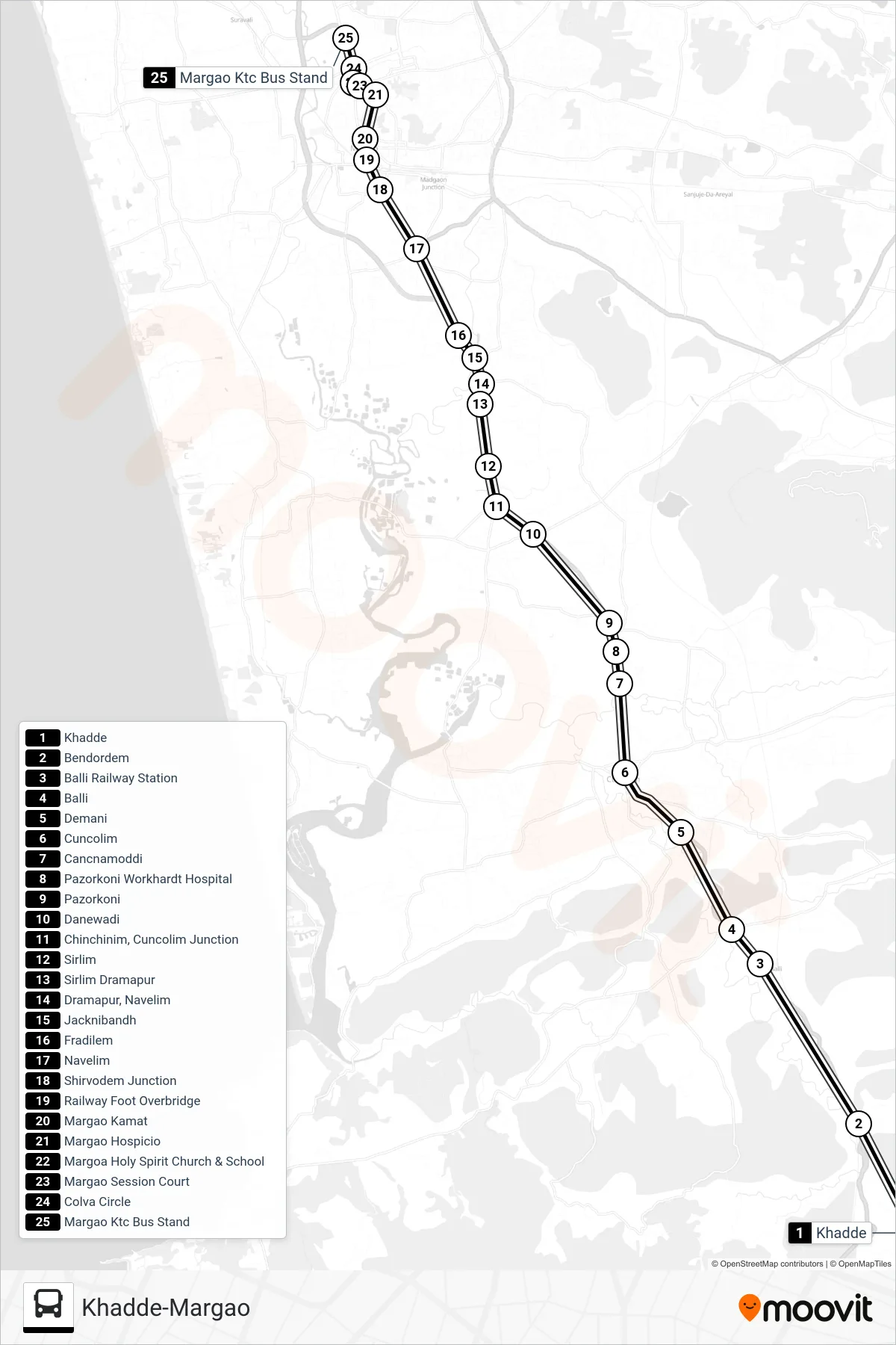 MRG366MB bus Line (Khadde-Margao) route and stops on a map