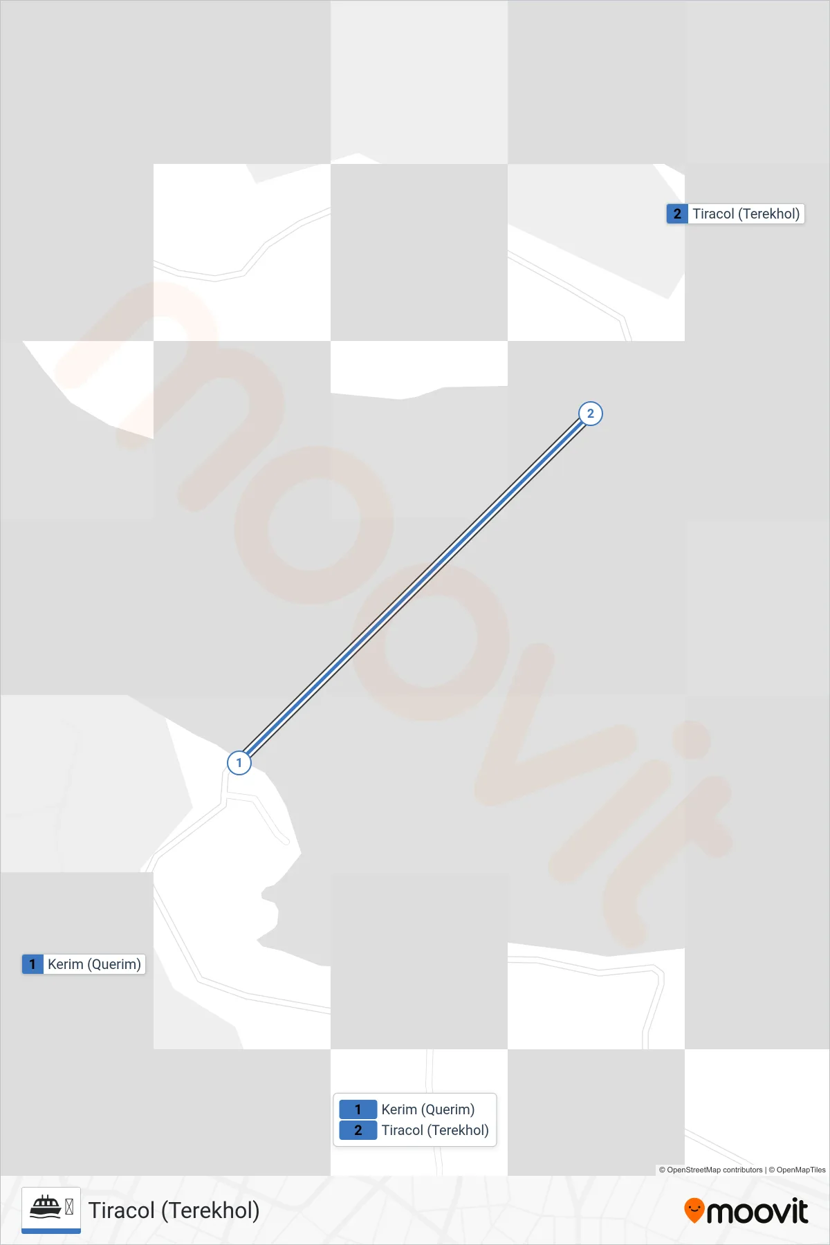 ⛴ ferry Line (Tiracol (Terekhol)) route and stops on a map