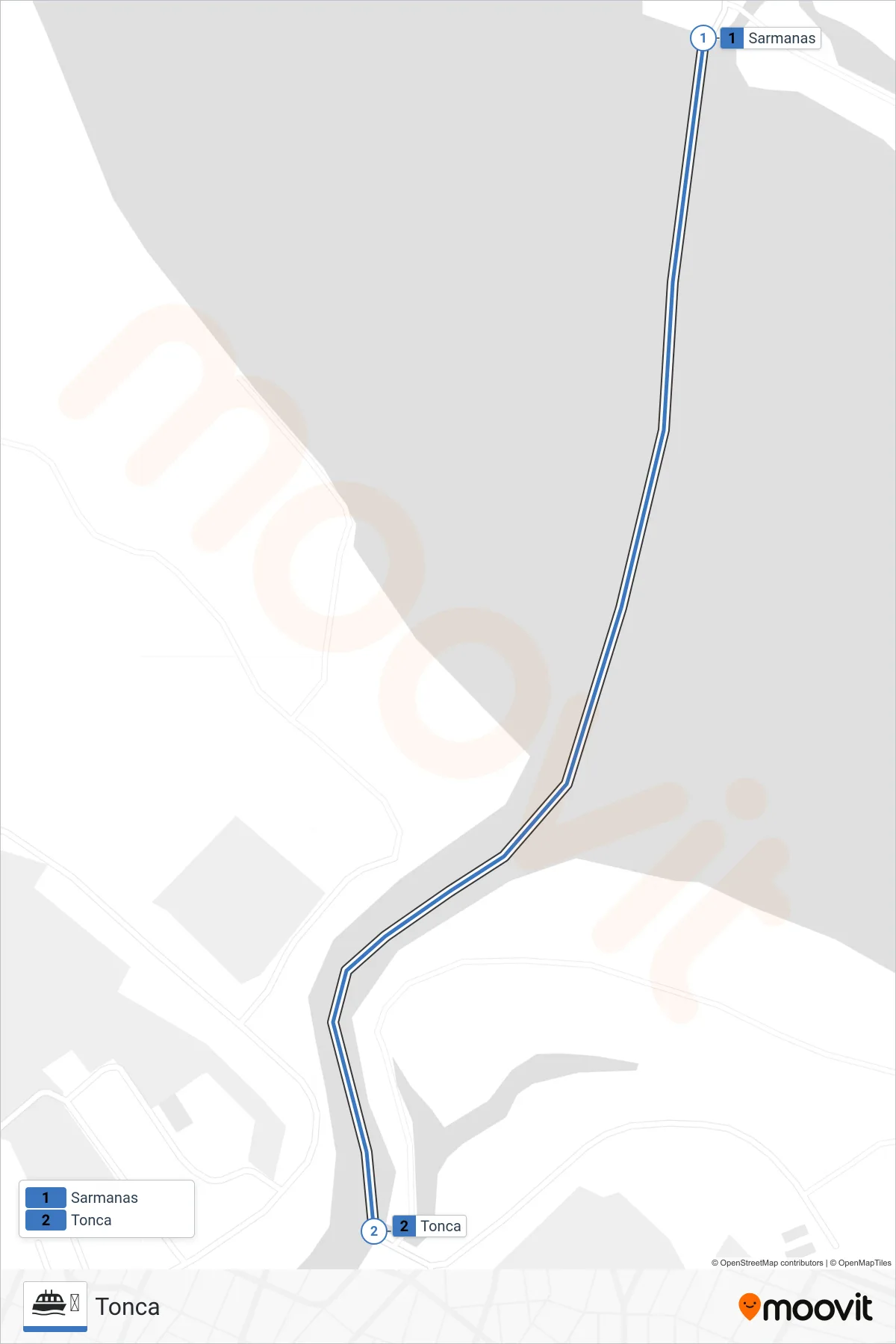 ⛴ ferry Line (Tonca) route and stops on a map