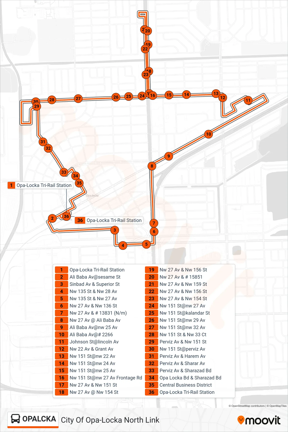 OPALCKA bus Line (City Of Opa-Locka North Link) route and stops on a map