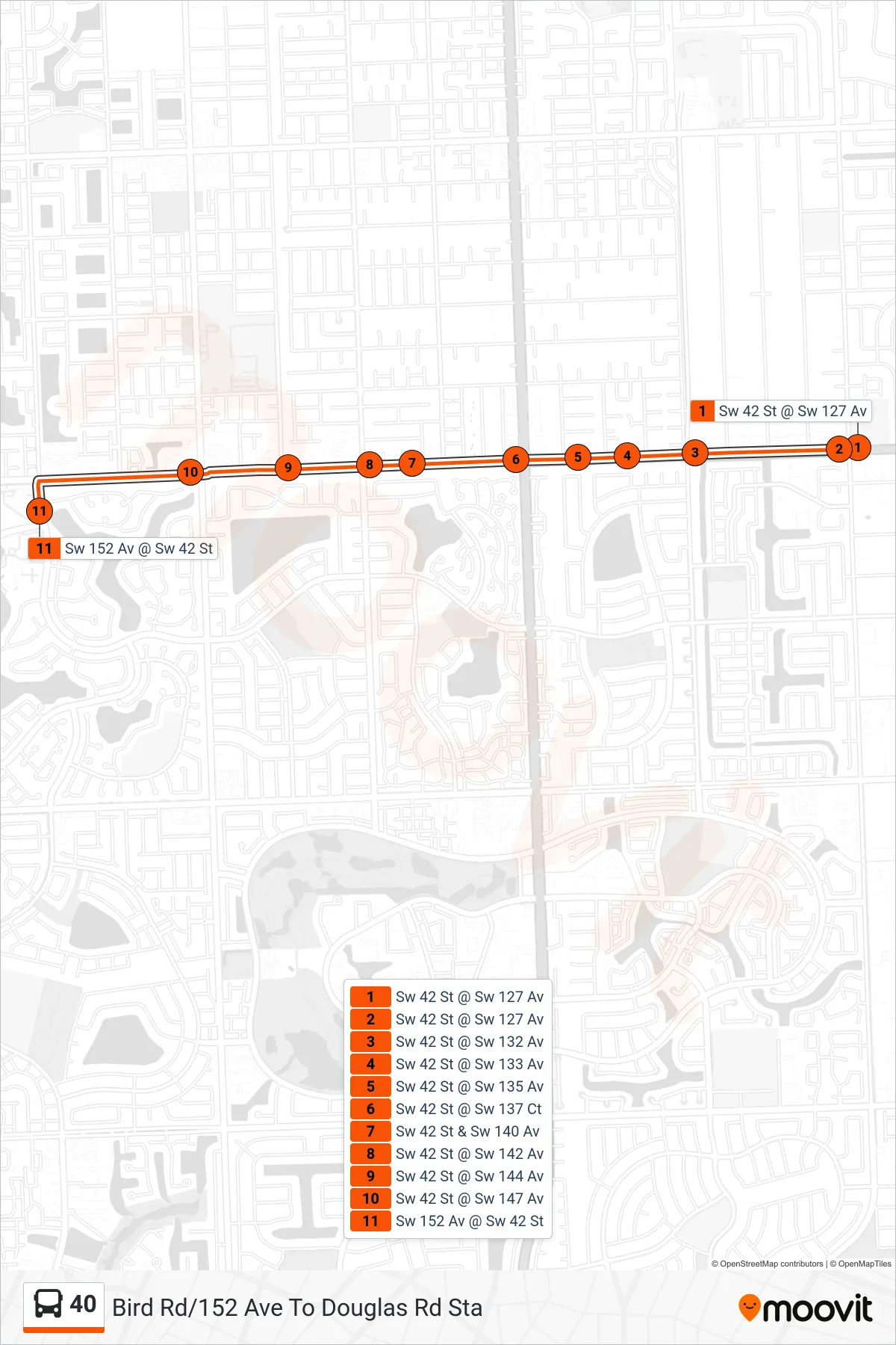 40 bus Line (40 - Douglas Road Station) route and stops on a map