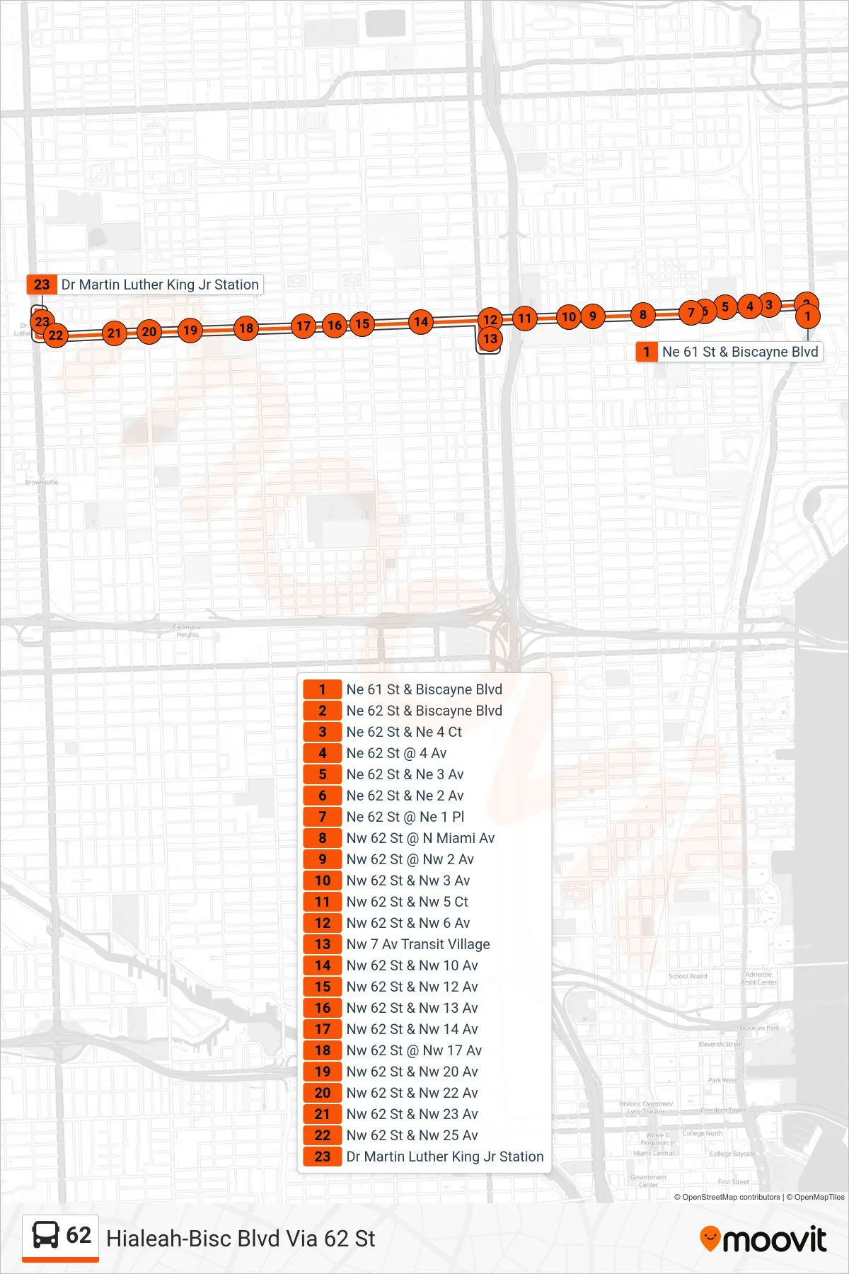 Roat Map Route Map - 62 - 62 - Mlk Jr Station - Stops