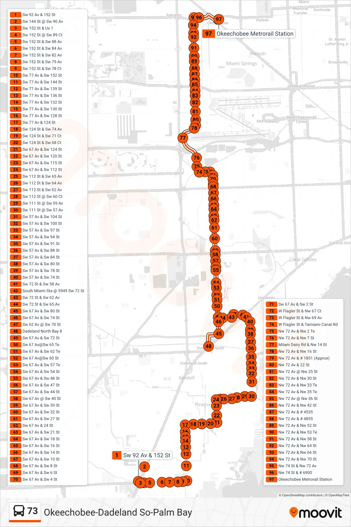 Roat Map Route Map - 73 - 73 - Okeechobee Station - Stops