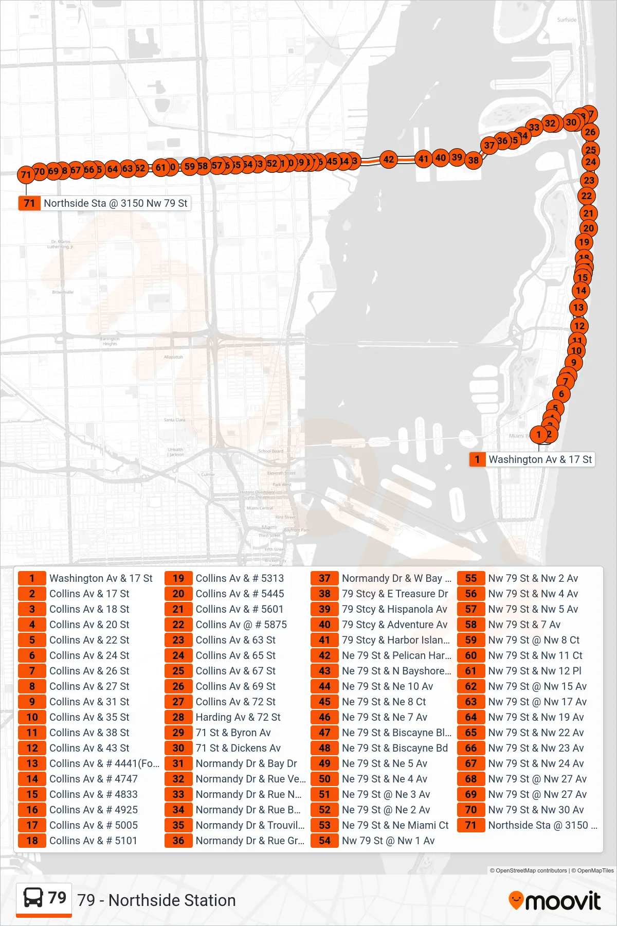 79 bus Line (79 - Northside Station) route and stops on a map