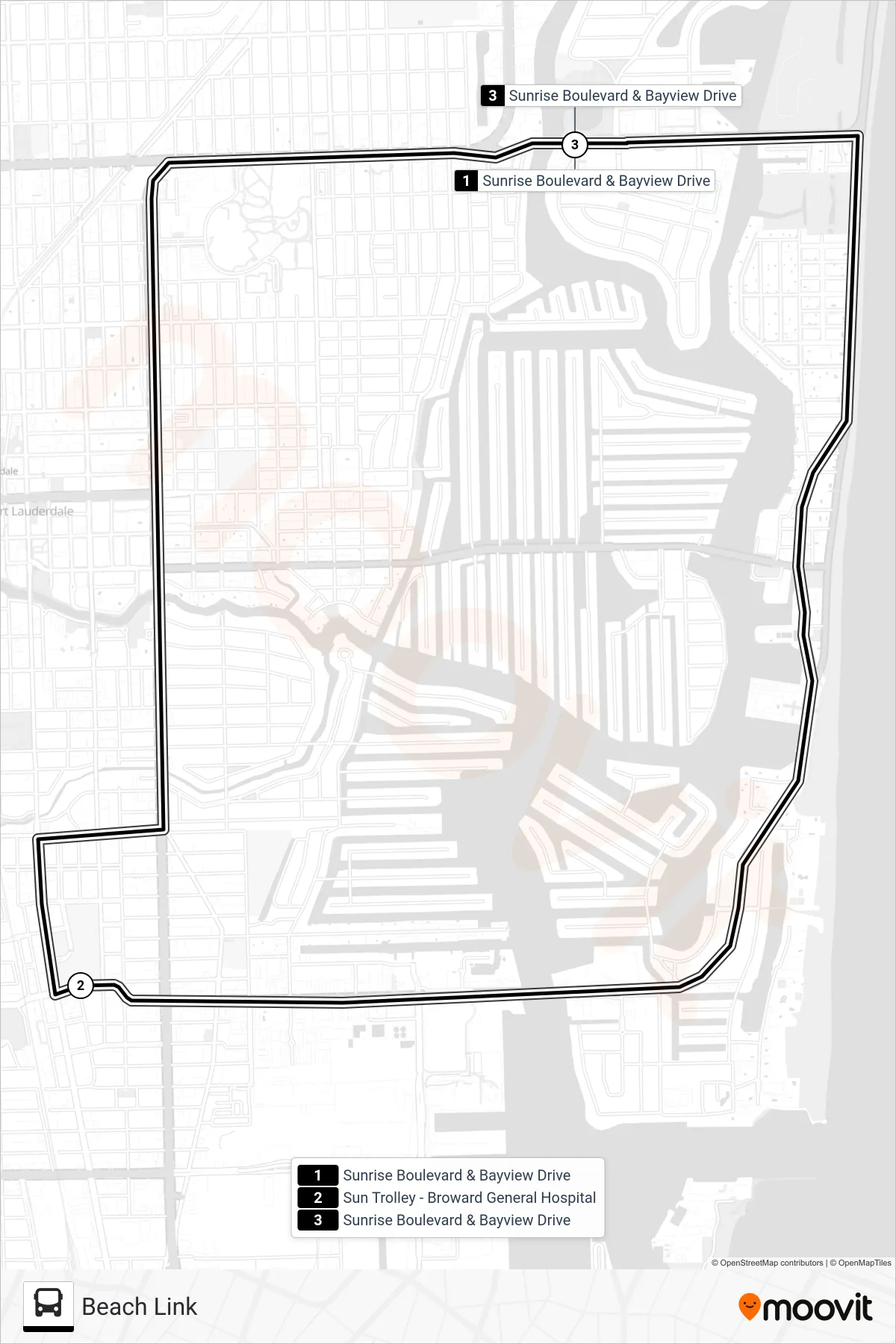 BEACH LINK bus Line (Beach Link) route and stops on a map