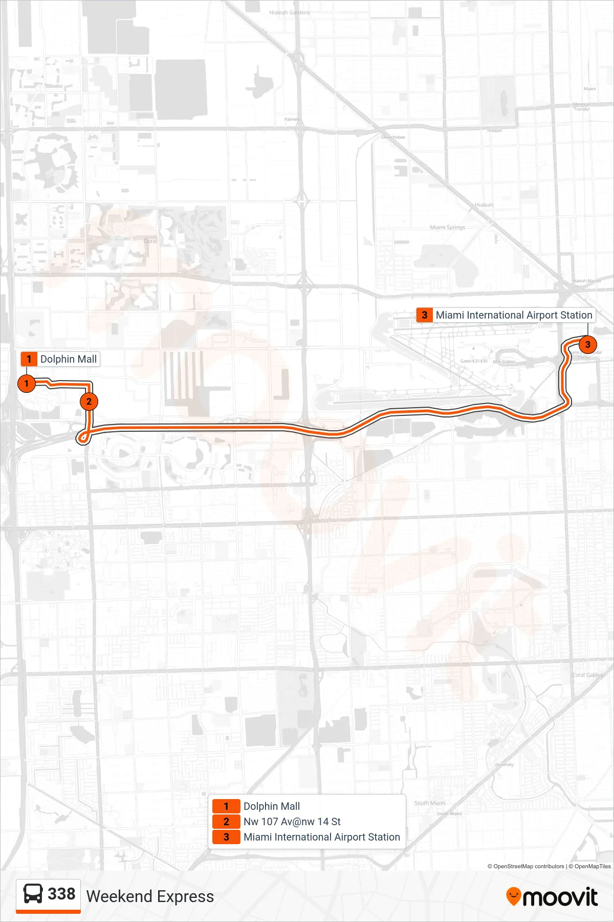 338 bus Line (338 - Airport Station) route and stops on a map