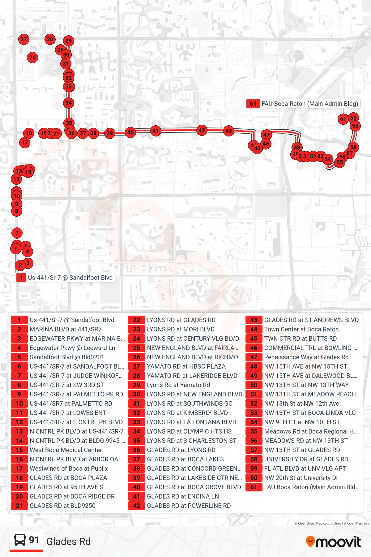 Roat Map Route Map - 91 - Rt 91 Eastbound - Stops