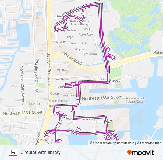 How to get to Bus Terminal at Aventura Mall in Miami by Bus or Train?