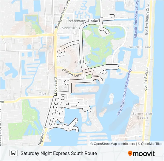 SATURDAY NIGHT EXPRESS SOUTH ROUTE Bus Line Map