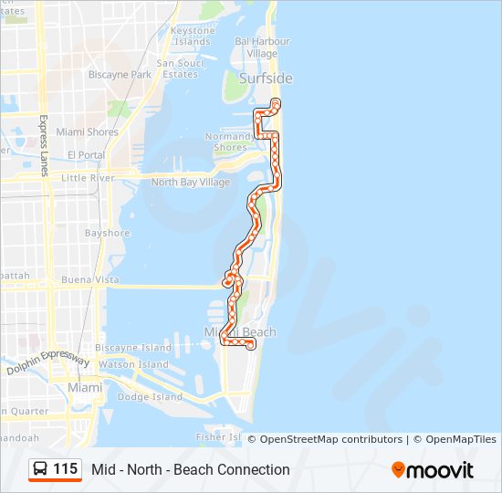 Miami Beach Bus Map 115 Route: Schedules, Stops & Maps - 115 - Lincoln Road (Updated)