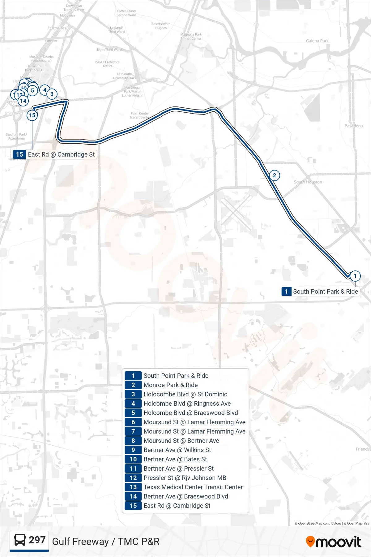 297 bus Line (Tmc Tc - Inbound) route and stops on a map