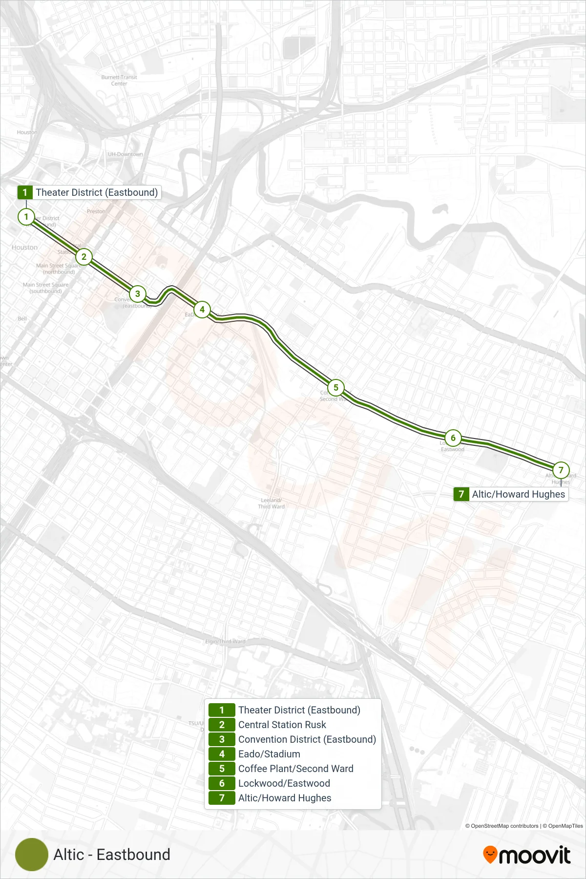 800 tram Line (Altic - Eastbound) route and stops on a map