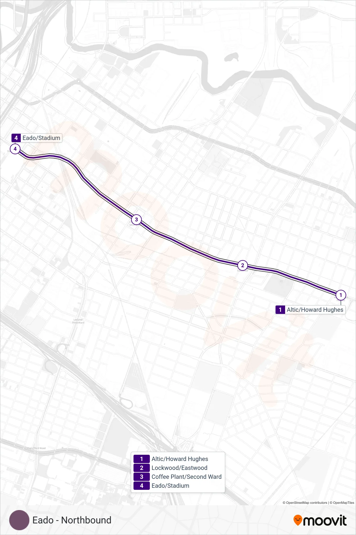 900 tram Line (Eado - Northbound) route and stops on a map
