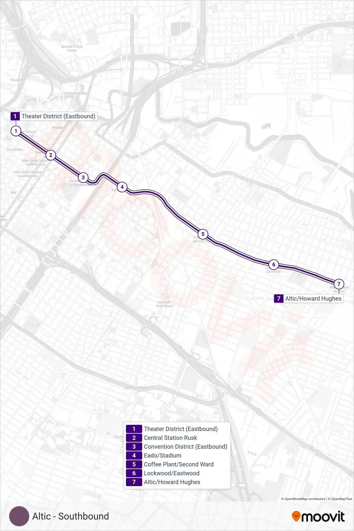 900 tram Line (Altic - Southbound) route and stops on a map