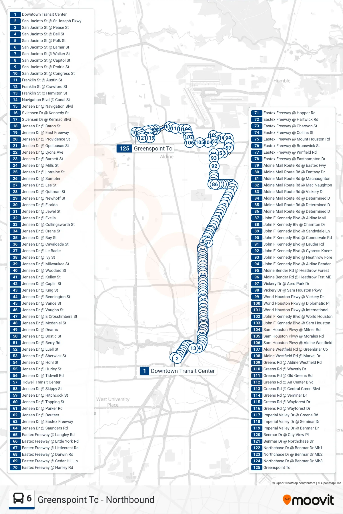 6 bus Line (Greenspoint Tc - Northbound) route and stops on a map