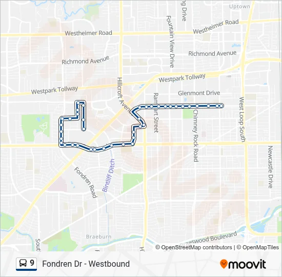 Line 9 Bus 9 Route: Schedules, Stops & Maps - Fondren Dr - Westbound (Updated)