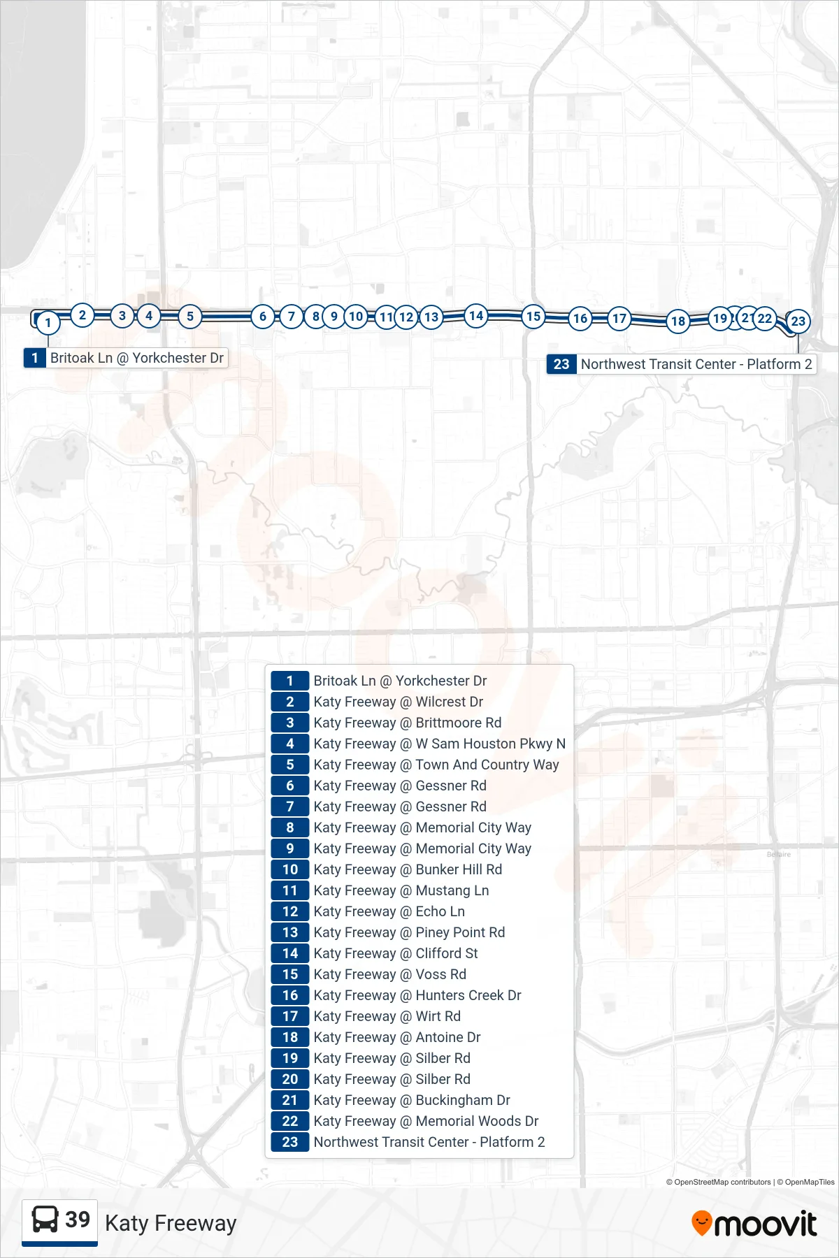 39 bus Line (Northwest Tc - Eastbound) route and stops on a map