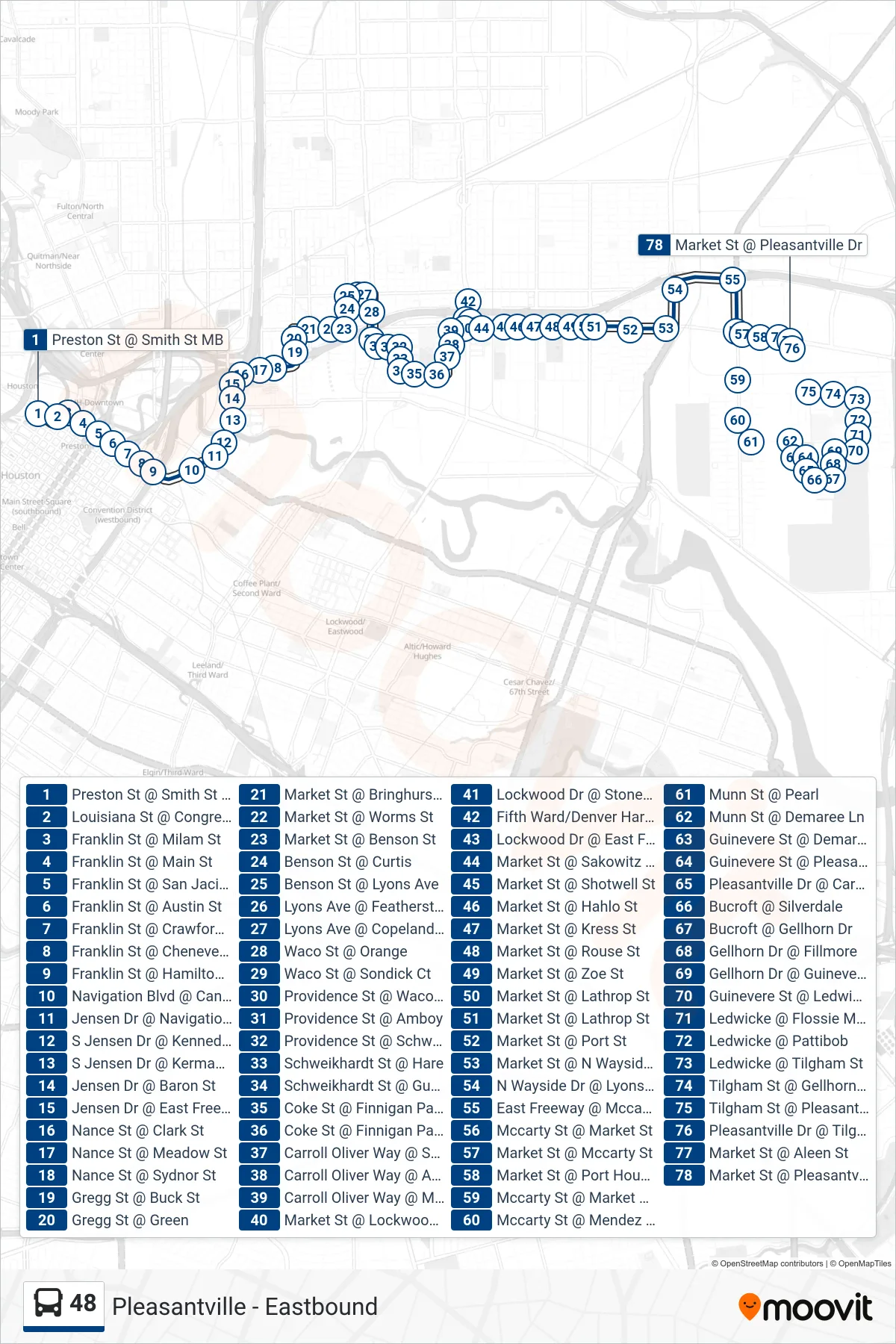 48 bus Line (Pleasantville - Eastbound) route and stops on a map