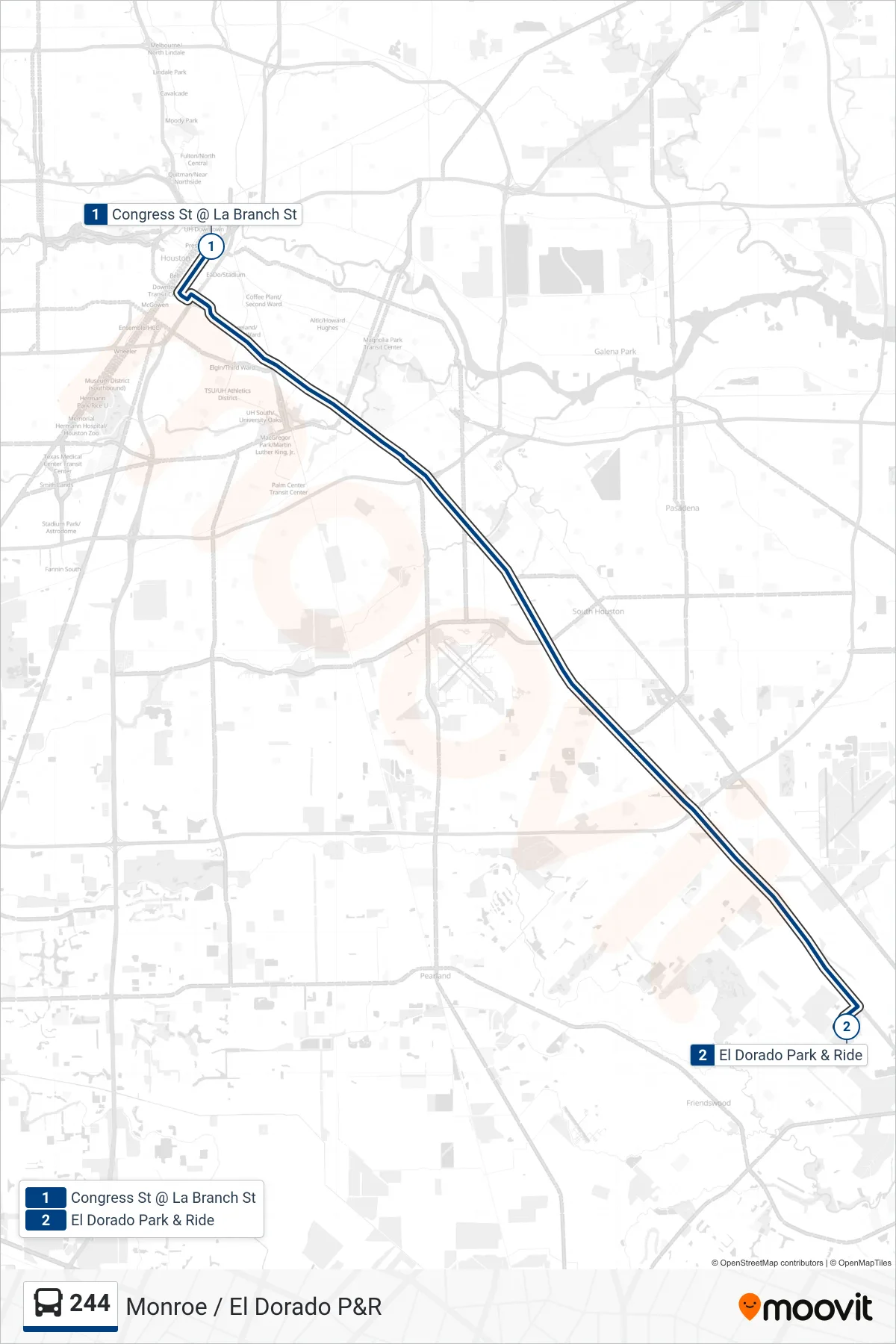 244 bus Line (El Dorado - Outbound) route and stops on a map