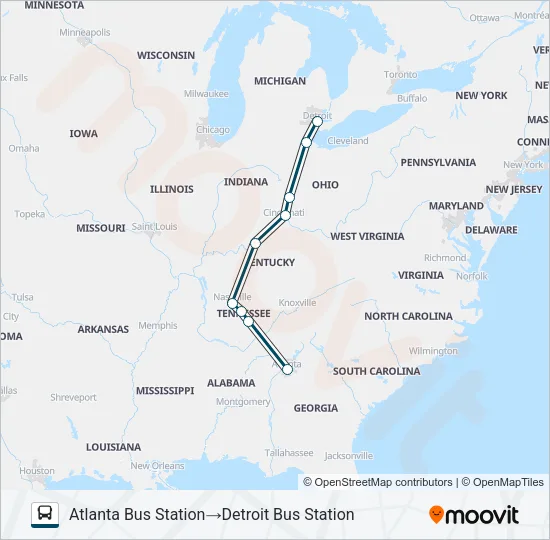 GREYHOUND US0135 Bus Line Map