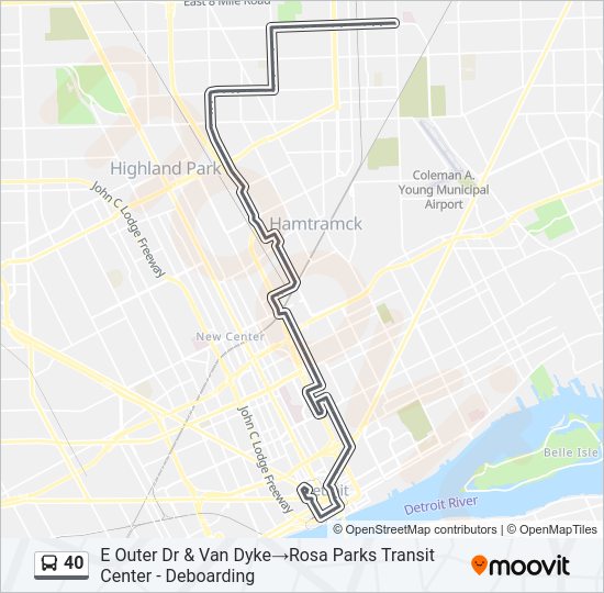 Ddot Bus Routes Map 40 Route: Schedules, Stops & Maps - E Outer Dr & Van Dyke‎→Rosa Parks  Transit Center - Deboarding (Updated)