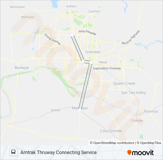 AMTRAK THRUWAY CONNECTING SERVICE bus Line Map