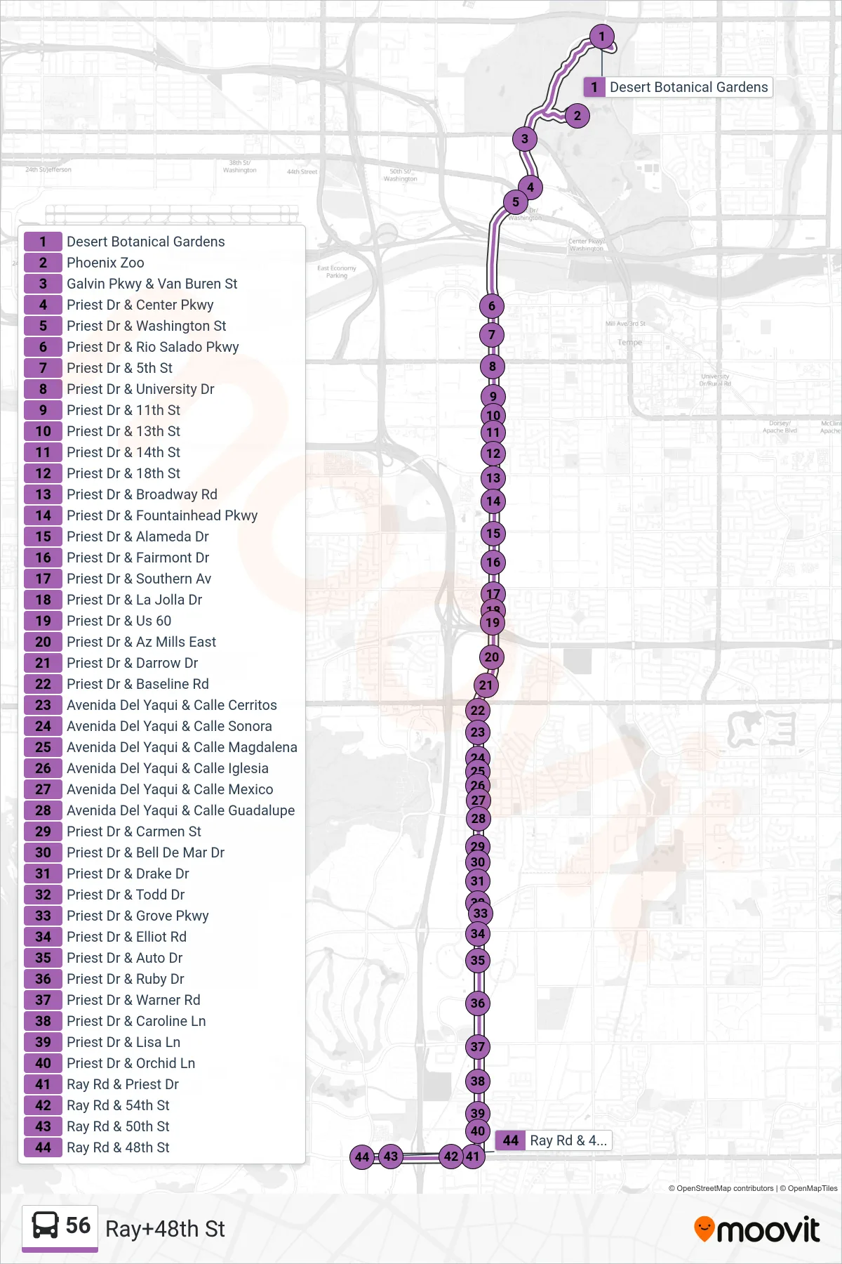 56 bus Line (Ray+48th St) route and stops on a map