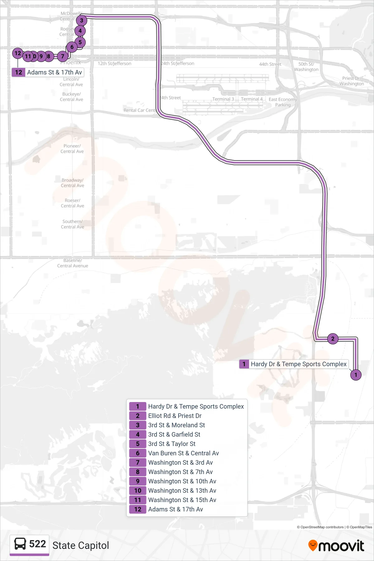 522 bus Line (State Capitol) route and stops on a map