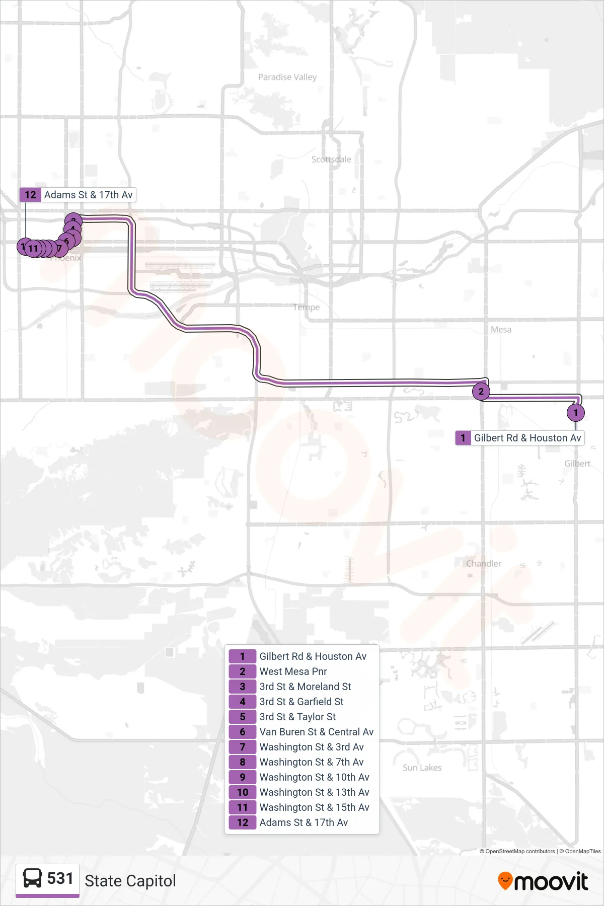 531 bus Line (State Capitol) route and stops on a map