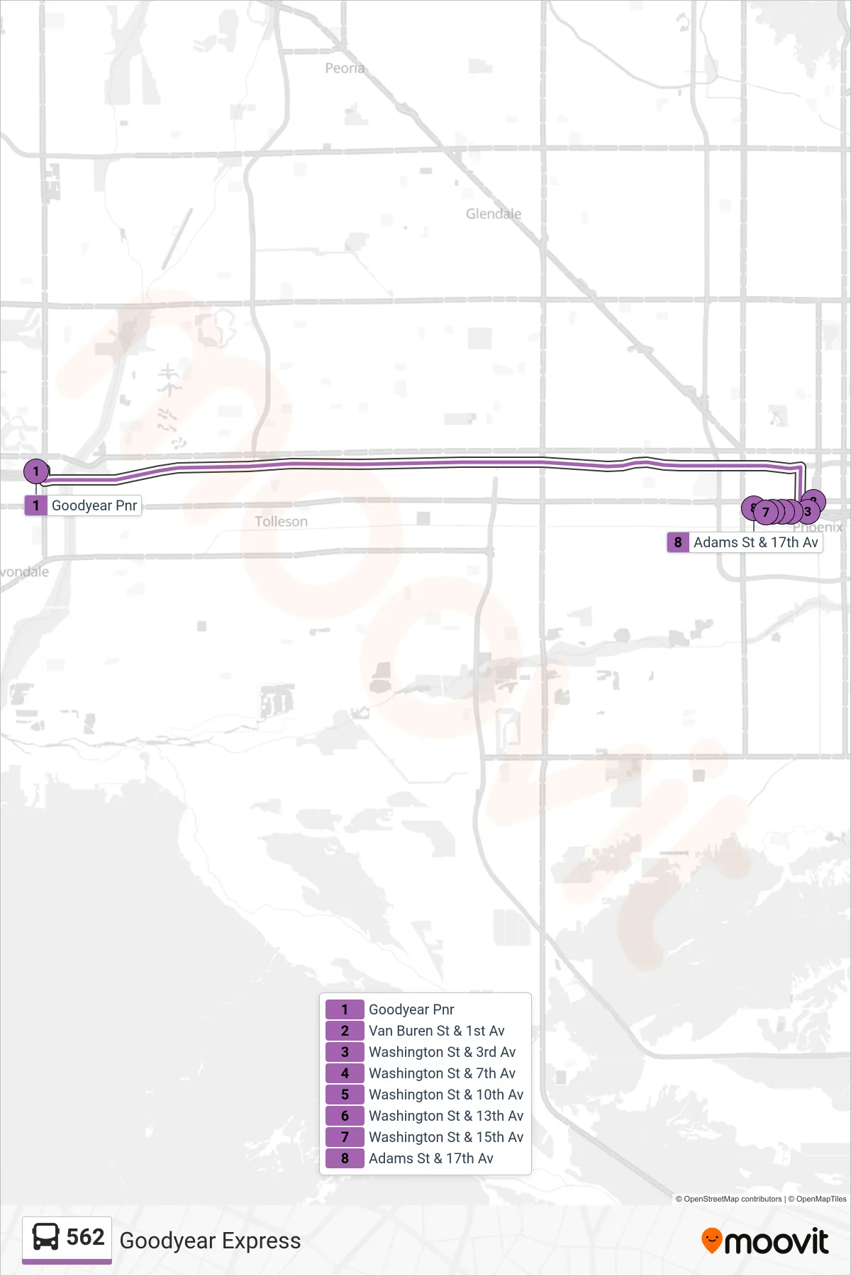 562 bus Line (State Capitol) route and stops on a map
