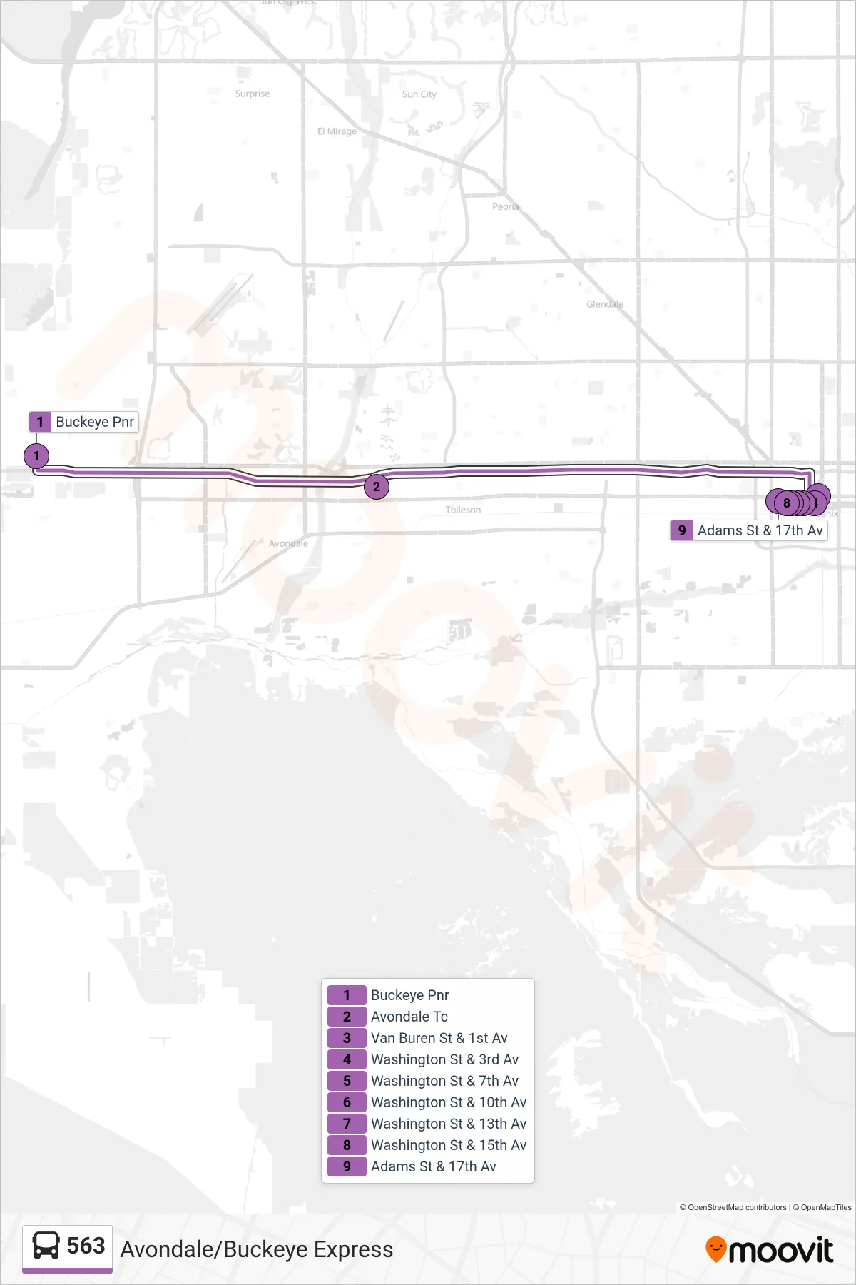 563 bus Line (State Capitol) route and stops on a map