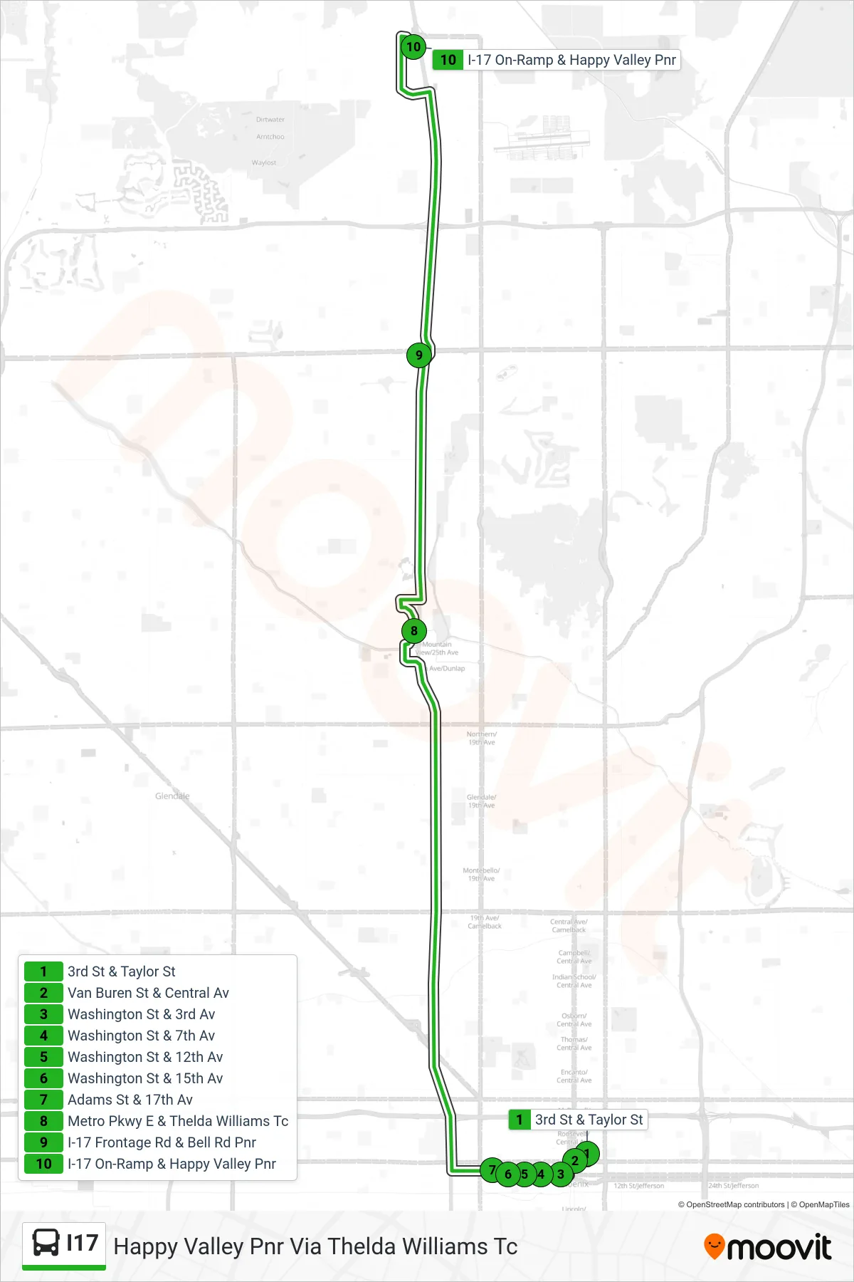 I17 bus Line (Happy Valley Pnr Via Thelda Williams Tc) route and stops on a map