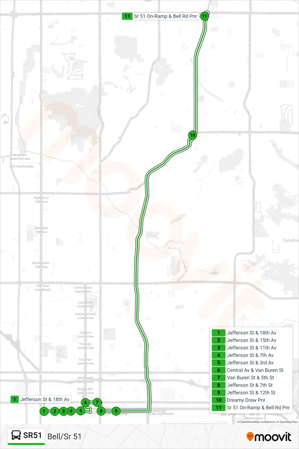 SR51 bus Line (Bell/Sr 51) route and stops on a map