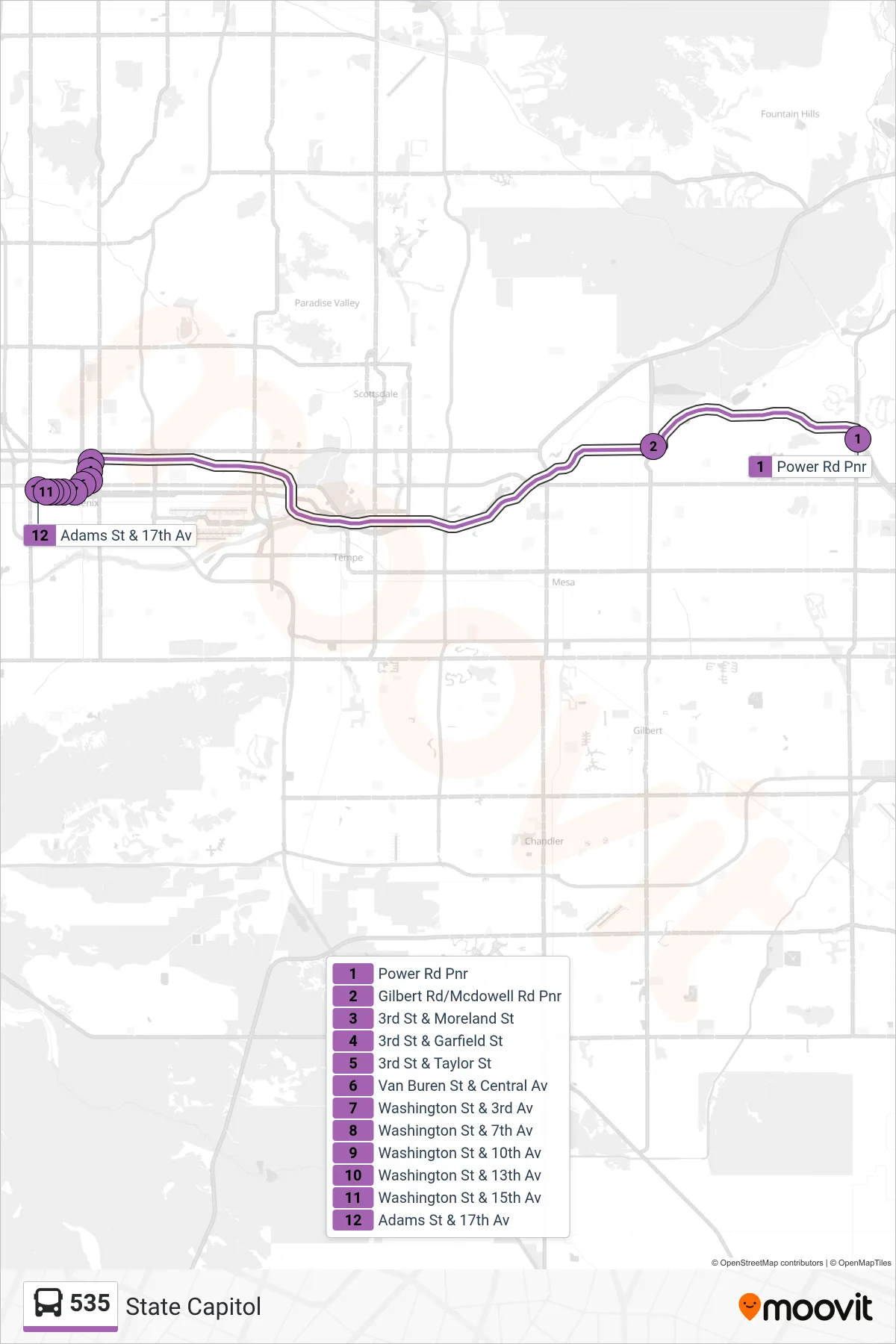 535 bus Line (State Capitol) route and stops on a map