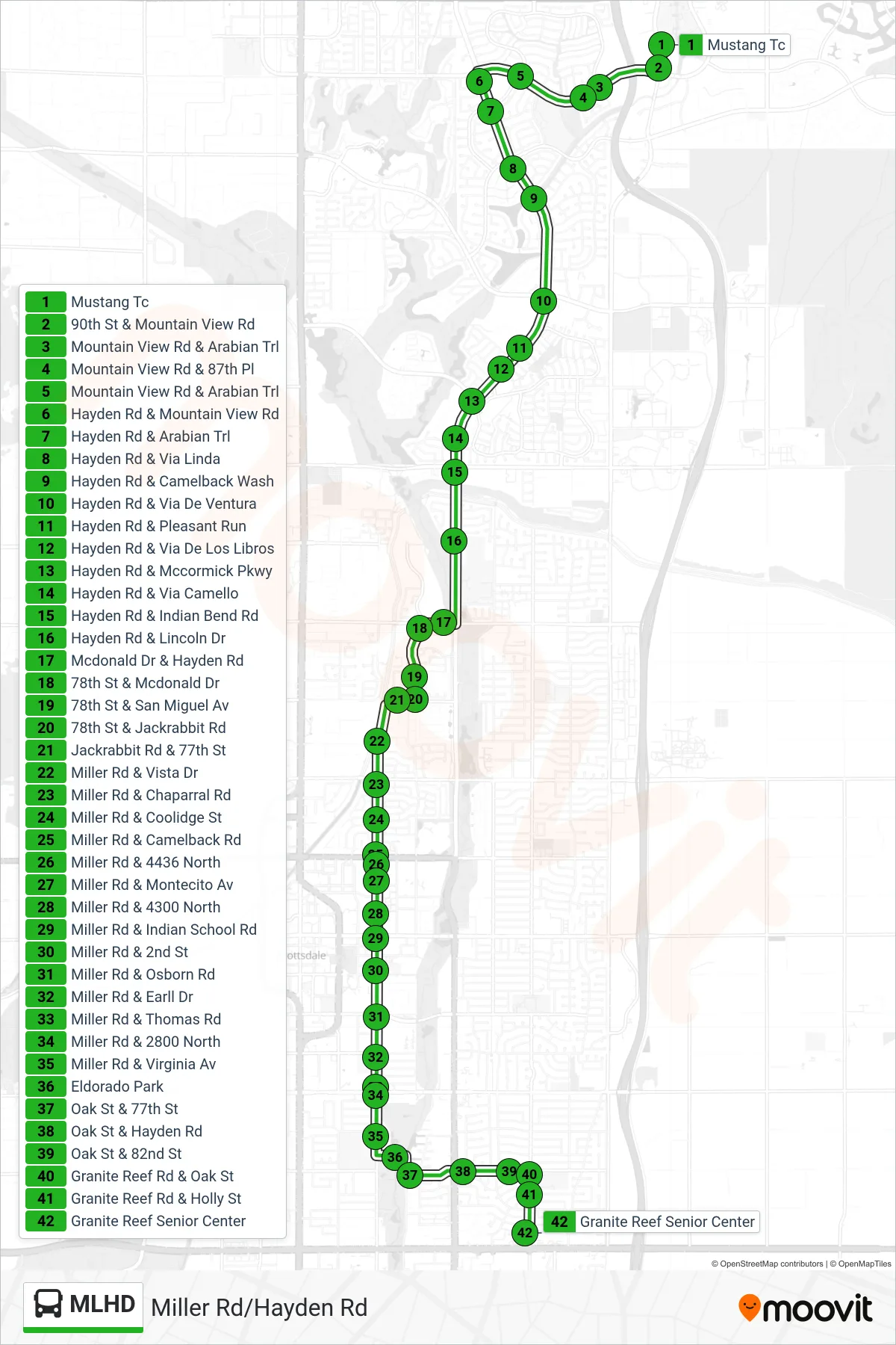 MLHD bus Line (Gr Senior Center) route and stops on a map
