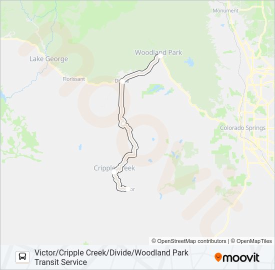 VICTOR/CRIPPLE CREEK/DIVIDE/WOODLAND PARK TRANSIT SERVICE Bus Line Map