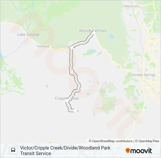VICTOR/CRIPPLE CREEK/DIVIDE/WOODLAND PARK TRANSIT SERVICE Bus Line Map