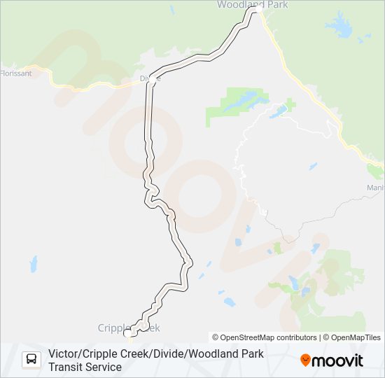 VICTOR/CRIPPLE CREEK/DIVIDE/WOODLAND PARK TRANSIT SERVICE Bus Line Map