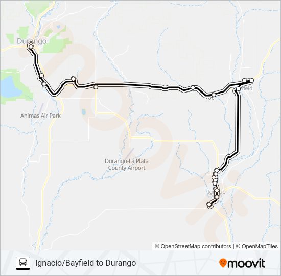 IGNACIO/BAYFIELD TO DURANGO Bus Line Map