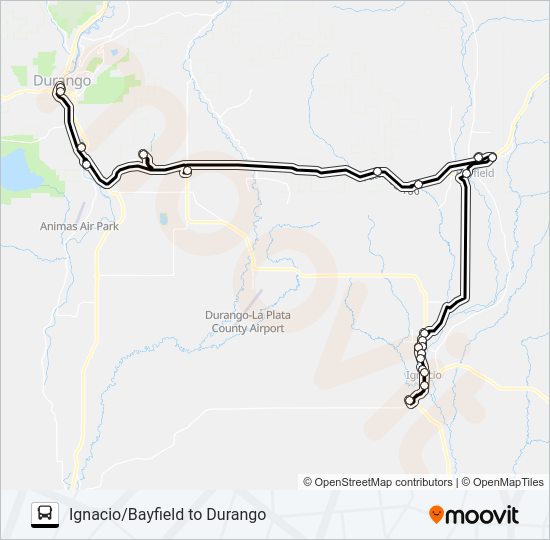 IGNACIO/BAYFIELD TO DURANGO Bus Line Map