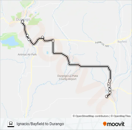 IGNACIO/BAYFIELD TO DURANGO Bus Line Map